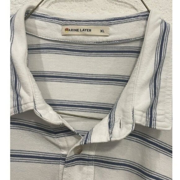 Marine Layer Blue And White Striped Colorblock Short Sleeve Polo Shirt Size XL - Picture 5 of 5